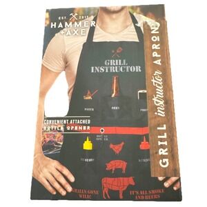 NEW HAMMER + AXE - Grill Instruct Apron 5 pockets & bottle opener Heavy Duty -f1